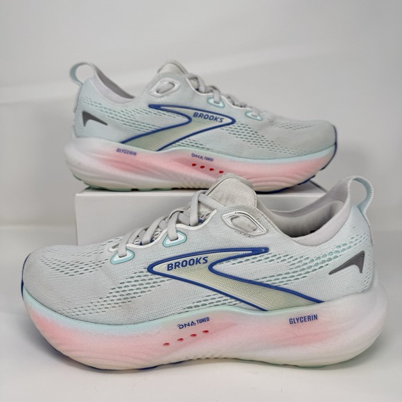 Brooks Shoes - Brooks Glycerin GTS 22 Running Shoes Womens 8.5 D White Limpet Shell Amparo Blue
